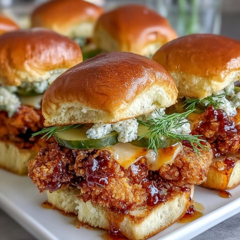 Golden-brown baked chicken tenders coated in spicy honey butter are layered with cheddar and pickles inside soft slider buns in this Spicy Honey Butter Chicken Sandwich Bake.
