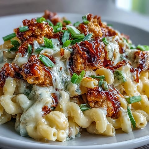 Creamy Korean-Style Turkey Mac & Cheese served in a bowl, topped with savory turkey crumbles and fresh sliced scallions.