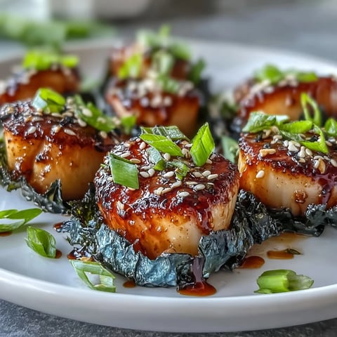 Seaweed-Wrapped Scallops with Ponzu Sauce are pan-seared until golden and served with zesty dipping sauce.