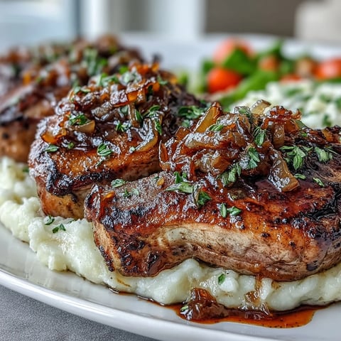 Golden-brown seared Onion-Jam Glazed Lamb Chops are topped with a sweet, sticky onion jam glaze and fresh thyme. 