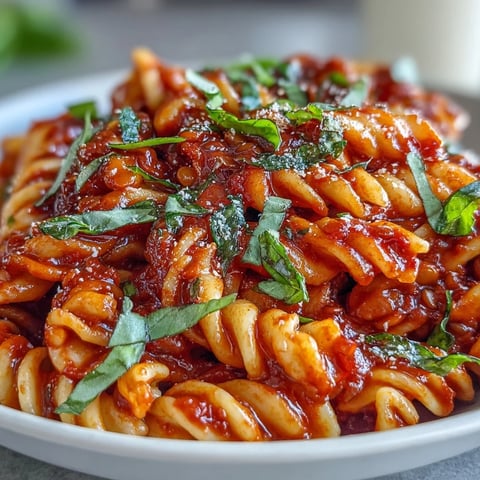 Creamy Vegan Creamy Roasted Red Pepper Pasta with Hidden Lentils in a skillet, garnished with fresh basil and served with crusty bread.