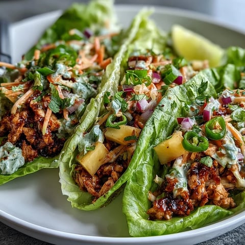 Skinny Spicy Turkey Lettuce Tacos with Mango Slaw topped with vibrant mango and cabbage slaw in fresh lettuce cups.