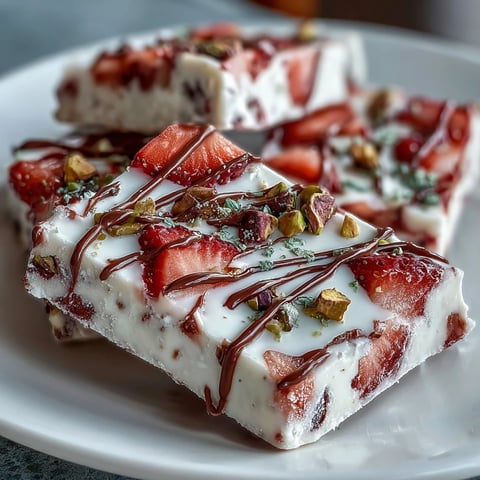 Festive Valentine strawberry yogurt bark with pistachios, creamy yogurt and juicy berries topped with crunchy nuts.