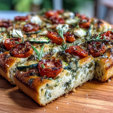 A beautifully decorated focaccia bread with vibrant flower-shaped vegetables and fresh herbs, perfect for baby showers or spring gatherings.