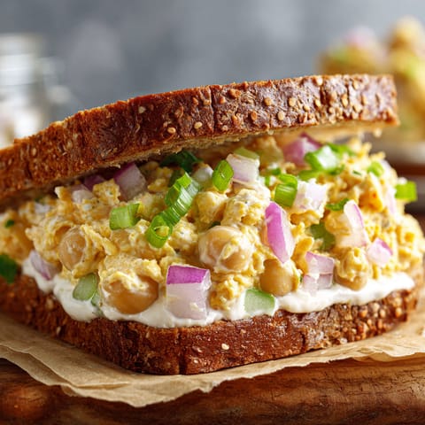 A sandwich with egg salad and vegetables.