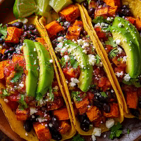 Sweet potato and black bean tacos.