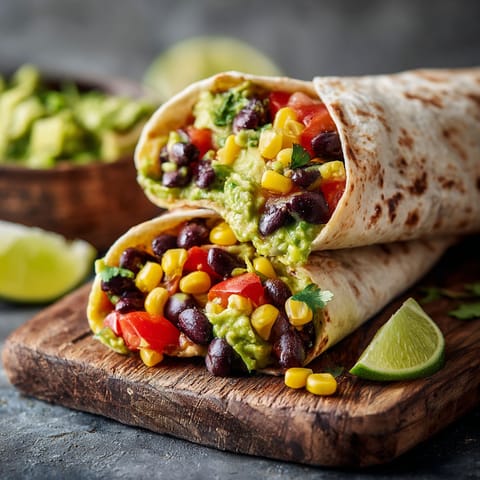A burrito with black beans and corn.