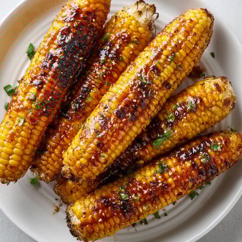 A plate of grilled corn on the cob.