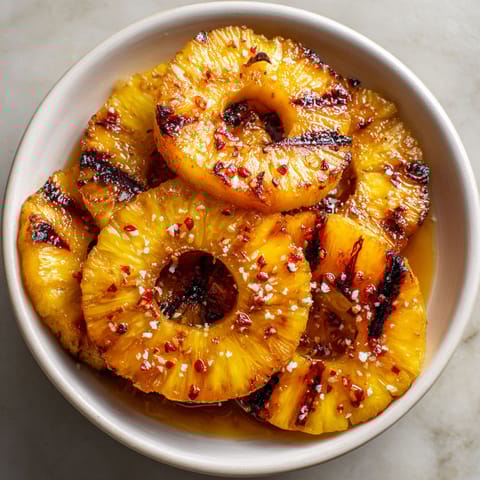 A bowl of pineapple with a sprinkle of red pepper.