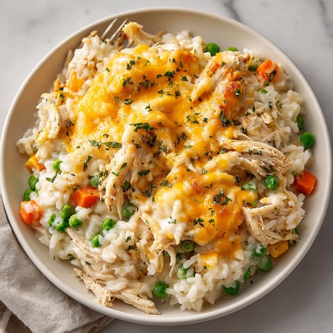 A bowl of rice with chicken and peas.