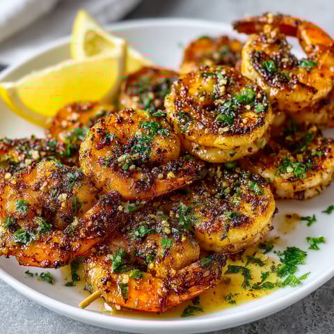 A white plate with shrimp on it.