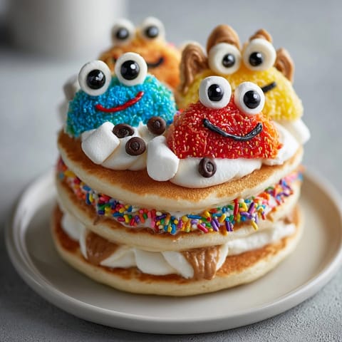 Homemade Silly Monster Pancakes: whimsical breakfast creation for kids and family fun.