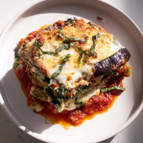 Layers of roasted eggplant and creamy ricotta fill this homemade Cheesy Ricotta Eggplant Lasagna.