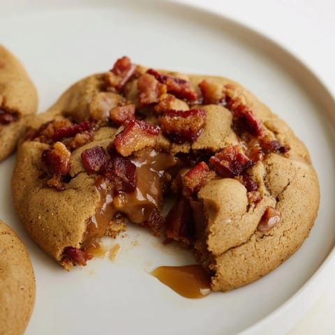 Deliciously unique chai maple bacon drop cookies garnished with a drizzle of syrup.  