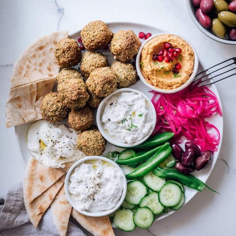 Crispy gluten-free falafel surrounded by hummus, veggies, and pita on a festive Holiday Falafel Board, ready to serve.