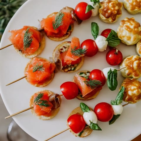 This colorful Magical Moments Happy New Year 2026 Platter displays irresistible appetizers and elegant treats.