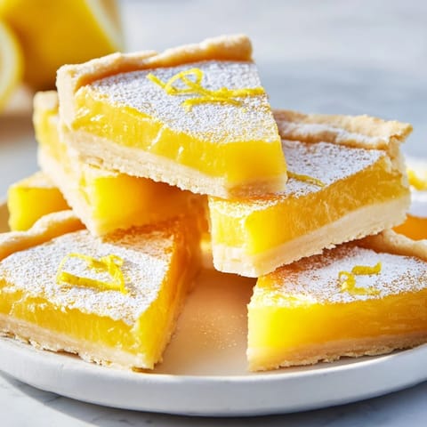 Freshly baked lemon bars, dusted with powdered sugar, offering a perfect balance of sweet and tart flavors.