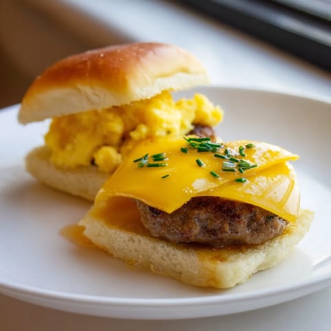 Melted cheese spills over the edges of these delicious Mini Breakfast Sliders, perfect for a brunch spread.