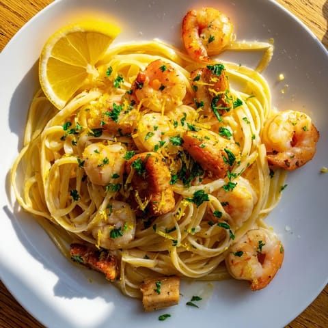 Lemon Garlic Shrimp Chicken Pasta