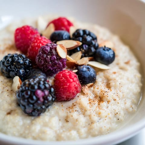 A warm bowl of Millet Porridge With Berries, featuring sweet berries and a hint of cinnamon for a comforting morning meal.