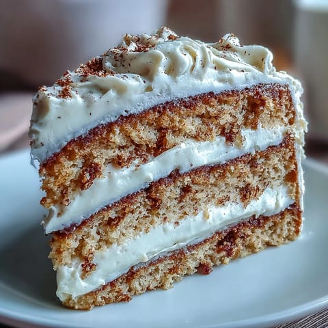 Freshly assembled Fluffy Hojicha Cake with a dusting of roasted tea powder, presented on a white plate for a clean look.