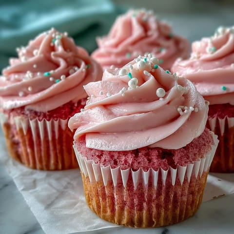 Pink Velvet Cupcakes with Vanilla Buttercream