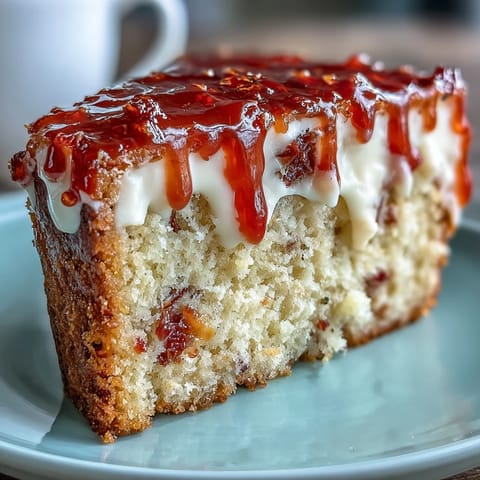 A close-up of a freshly baked Heavenly Blood Orange Yogurt Cake, glistening with a vibrant citrus icing.