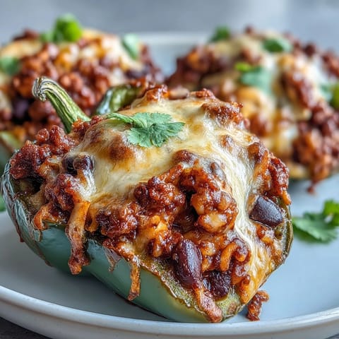 Freshly baked bell peppers stuffed with hearty chili mac, topped with melted cheddar, green onions, and cilantro.