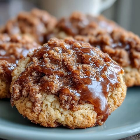 Stack of golden Gilmore Girls Coffee Cake Cookies showing crumbly brown sugar topping, ideal with coffee or tea.