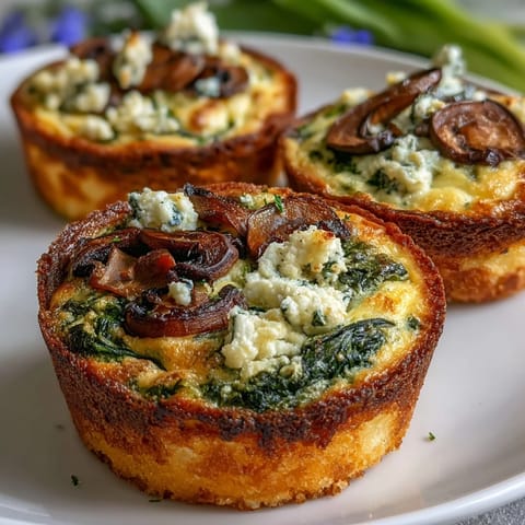 Elegant mini quiche trio featuring spinach, mushroom, and ham fillings, arranged on a rustic wooden board for spring brunch.