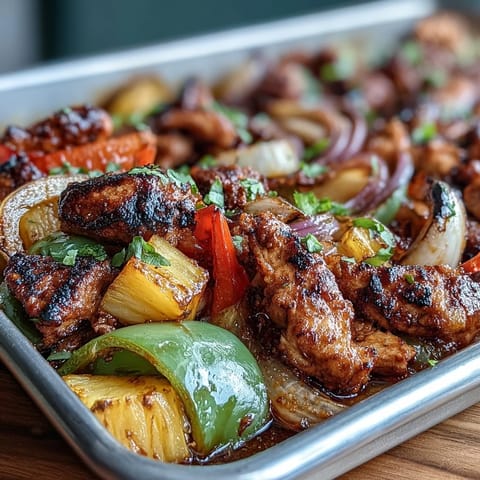 Colorful Chicken Pineapple Fajitas with Bell Peppers - juicy chicken, caramelized pineapple, and roasted peppers served in warm tortillas for a tropical twist.