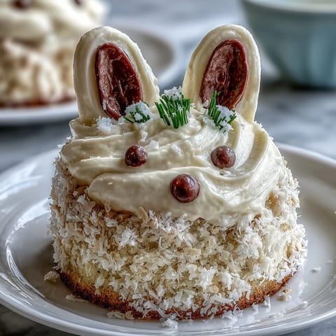 Soft and fluffy mini bunny cakes topped with creamy vanilla buttercream and colorful candy decorations for a festive Easter treat.  