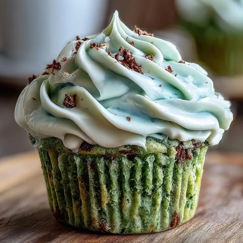 St. Patricks Day green velvet cupcakes with cream cheese frosting, rich cocoa flavor and festive green hue, perfect for holiday celebrations.
