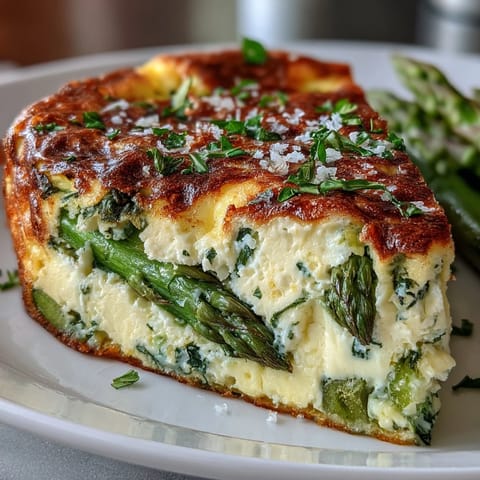 Spring Brunch Frittata with Asparagus and Goat Cheese, a light and fluffy baked egg dish with tender asparagus and creamy goat cheese, perfect for spring mornings.