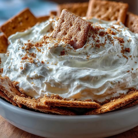 Viral 3-Ingredient Cheesecake Dip with Graham Crackers: A creamy, sweet dessert dip served with crunchy graham crackers for dunking.