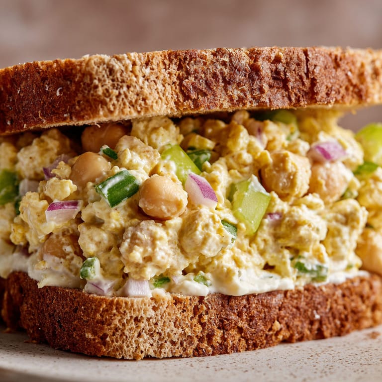 A sandwich with chickpeas and vegetables.