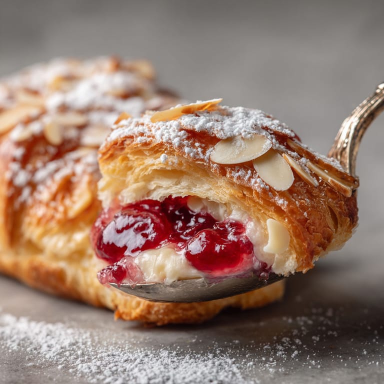 A pastry with a spoon in it.