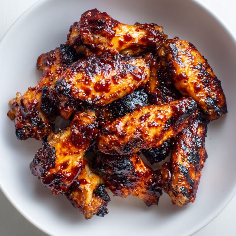A plate of grilled BBQ chicken wings.