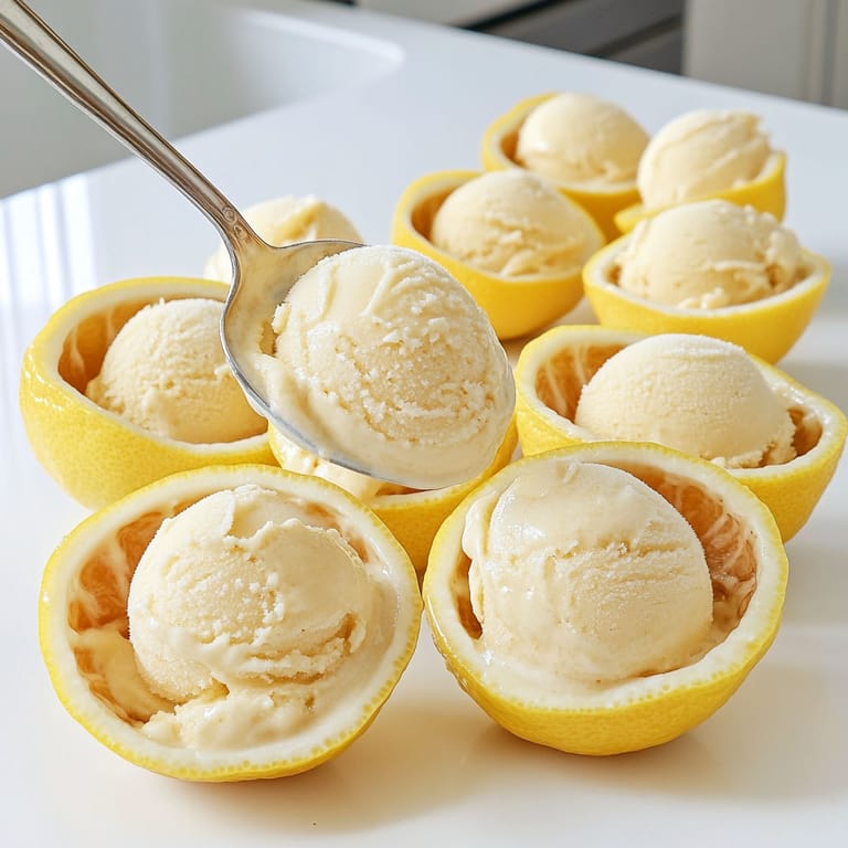 A spoon is in a bowl of frozen lemon sorbet.