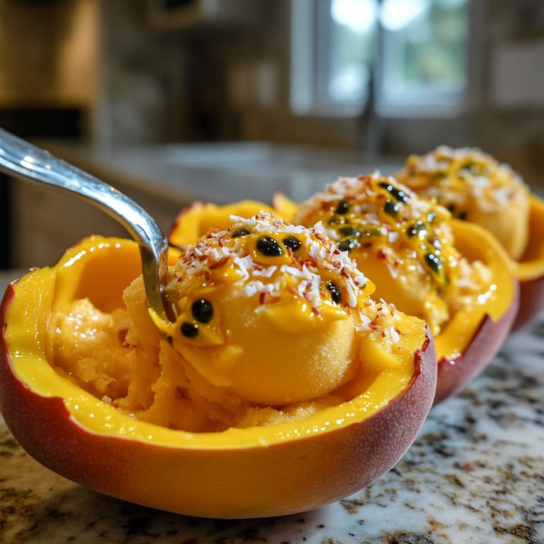 A bowl of fruit with a spoon in it.