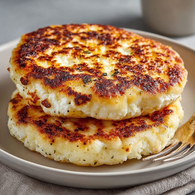 A stack of two pancakes with cheese on top.