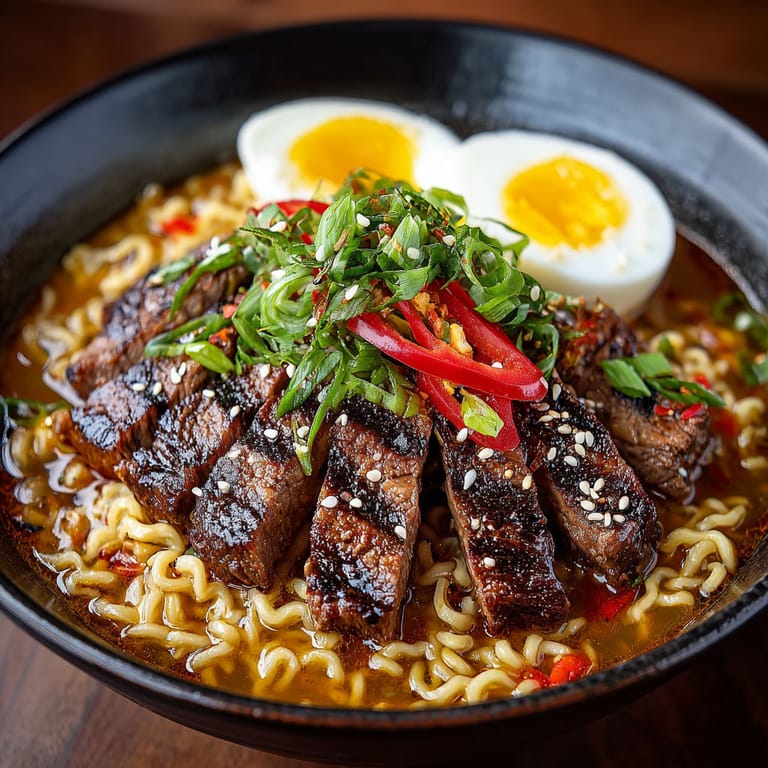 A bowl of noodles with meat and vegetables.