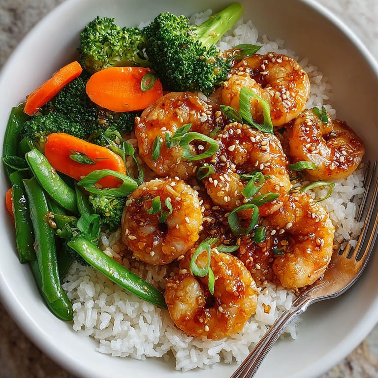 A bowl of shrimp and vegetables.