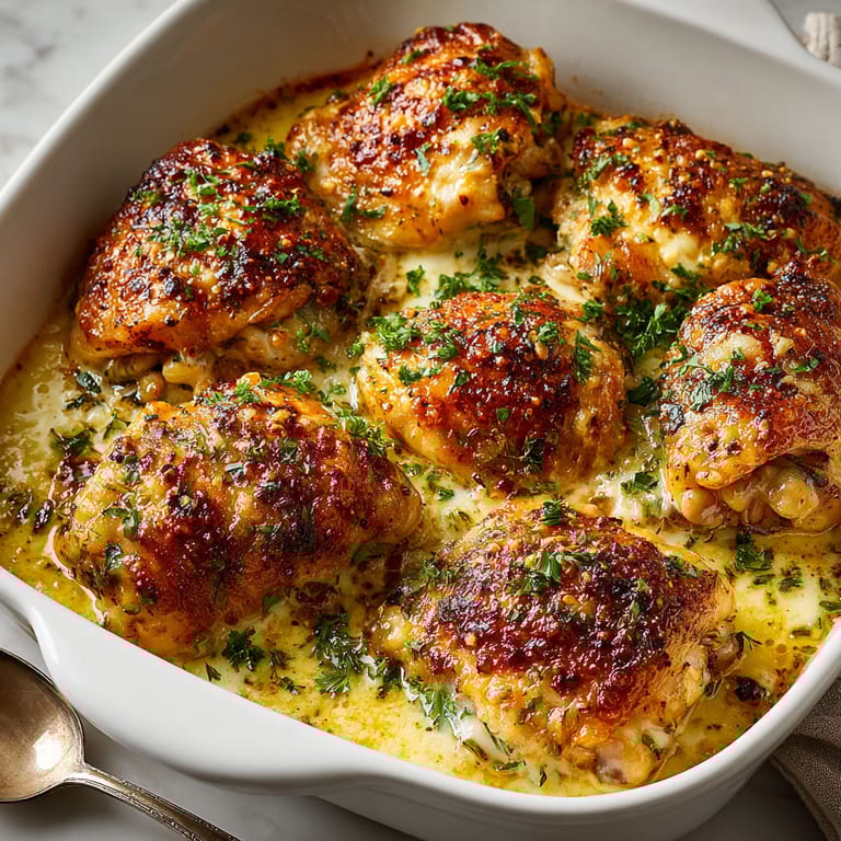 A bowl of chicken with herbs and cheese.