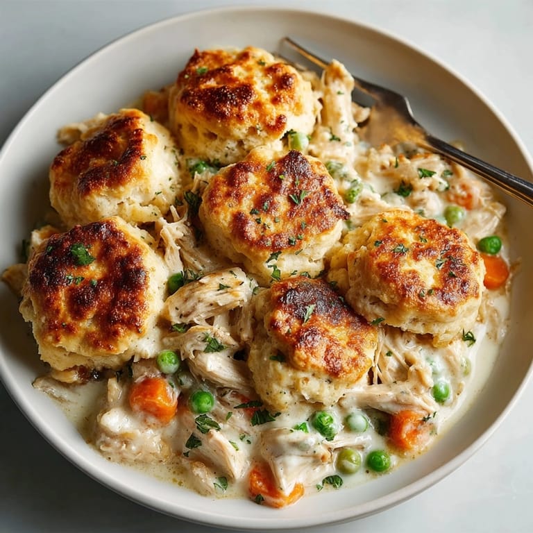 Hearty homestyle chicken &amp; biscuit casserole served fresh with rich, creamy sauce and tender veggies.