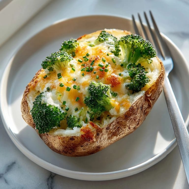 Close-up of Cheddar Broccoli Stuffed Baked Potatoes steaming hot, perfect for a cozy meal