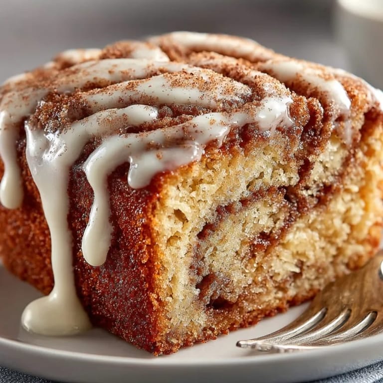 Slice of cinnamon swirl banana sheet cake showing moist crumb and fragrant cinnamon ribbons