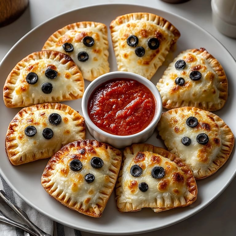 Imagine biting into flaky Ghost Calzone Pockets – a pizza-flavored delight, olive eyes watching.