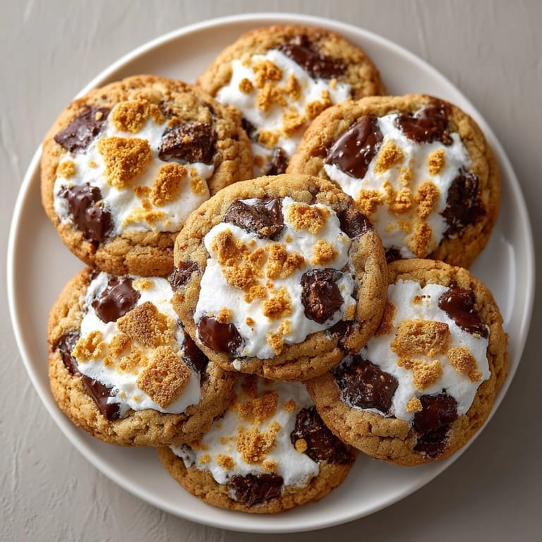 Warm, spiced Pumpkin S&amp;rsquo;mores Cookies, ready to eat, showcasing the melty, chewy texture.