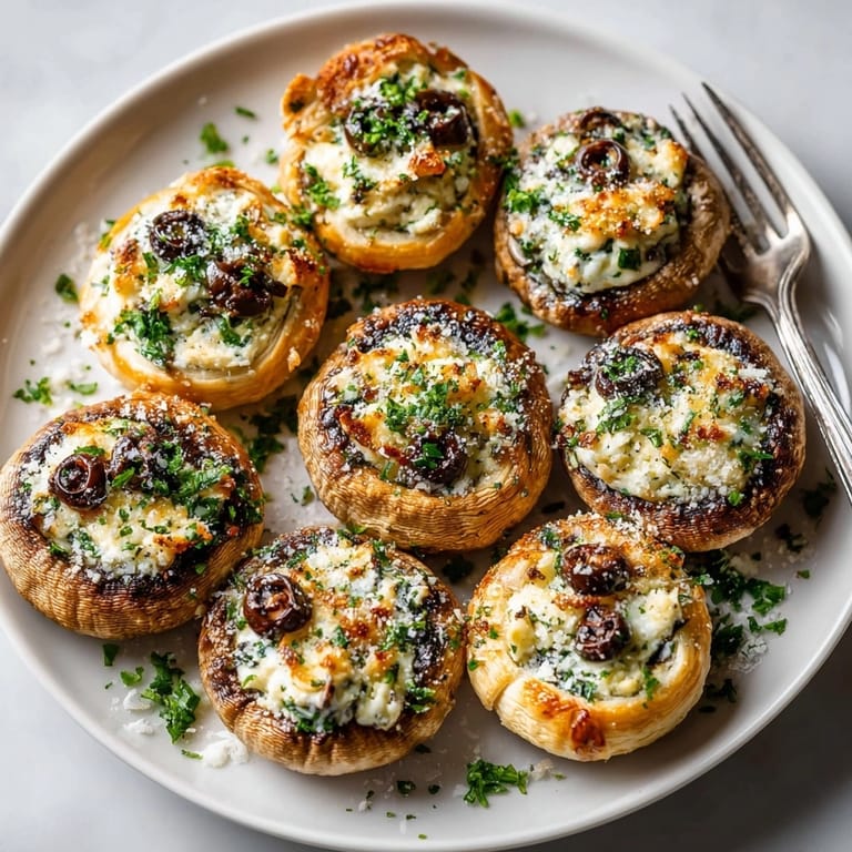 Enjoy warm, cheesy Mummy Stuffed Mushrooms with flaky crust, a delicious vegetarian treat.